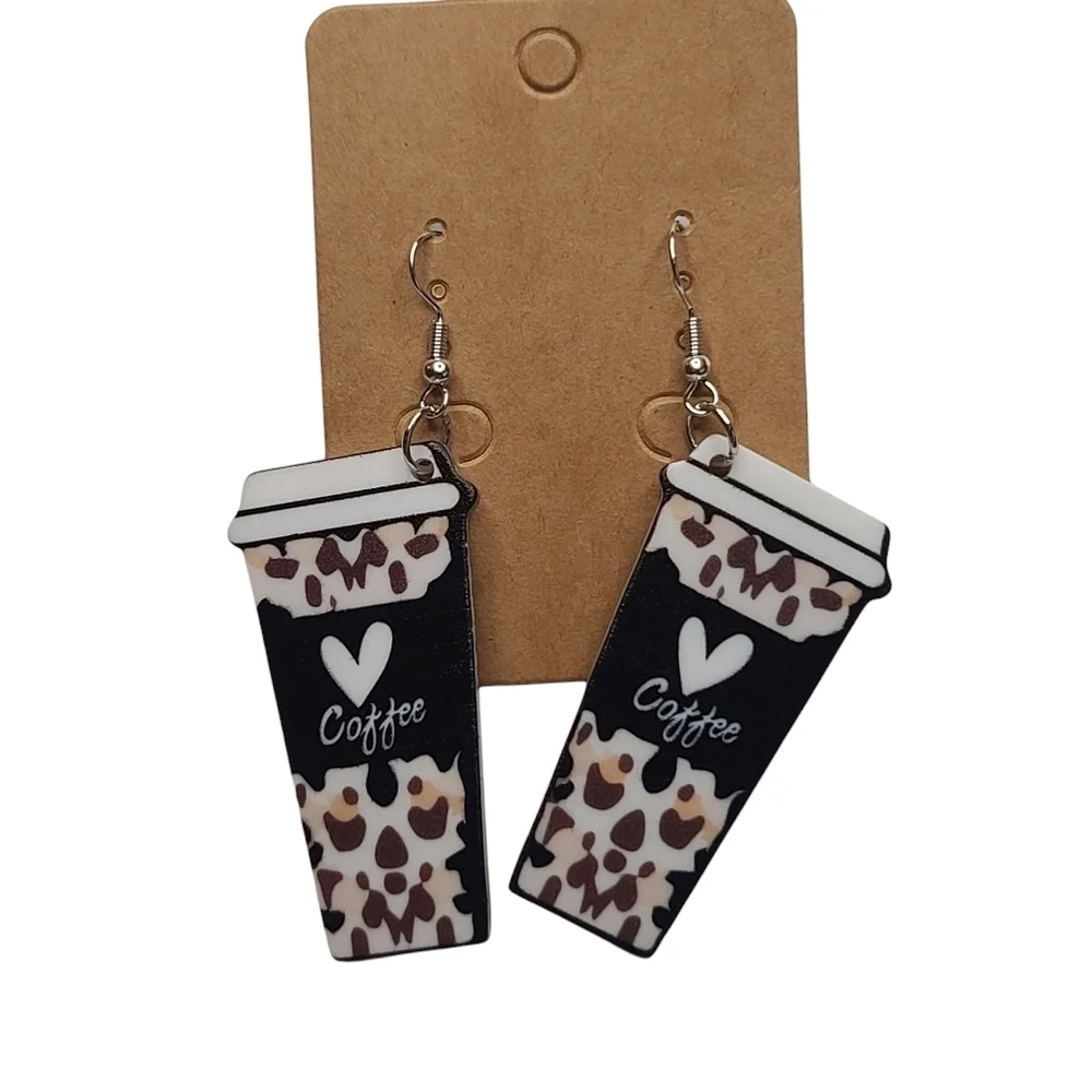 NEW Coffee Heart Cup Drop Down Dangle Earrings - Picture 1 of 3